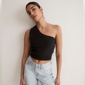 Madewell Textural-Knit One-Shoulder Sweater Tank - True Black - XS